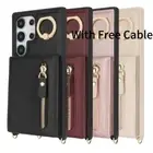 For Samsung Galaxy A35 A53 A54 A13 Zipper Phone Case With Long Lanyard