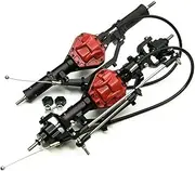 Upgrade Front Rear Axles Set for SCX10 1/10 Axial RC Rock Crawler Car Aluminum Alloy Fr&on&t Rear Axle with Lock Heavy Duty Steering Bridge Shaft Complete Set(Front Rear Axle)