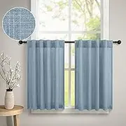 36 Inch Curtains for Kids Room Boys Back Tab Pocket Light Blue Country Kitchen Curtains Cafe Linen Half Window Semi Privacy Sheer Short Curtain for Bedroom Bathroom Living 30x36 Length Stone Blue Grey
