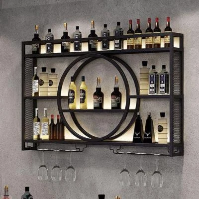 Wall Mounted Wine Rack with LED 3-Tier Metal Wine Bottle Shelf For Home Bar