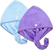 SHERCHPRY 2pcs Soft Hair Cap Water Absorbent Head Towels Fast Drying Bath Towels for Women Girls Hair Wrap
