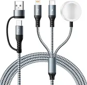RULUS Upgraded 3 in 2 Multi Charging Cable for iPhone & iWatch, 4Ft Magnetic Wireless Apple Watch Charger USB C Cable Universal Travel Charger Nylon Braided for iWatch Ultra/SE/9-1/ & iPhone 16-11