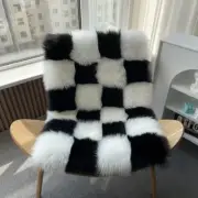 Faux Fur Rug Three Layer Thick Washable Fluffy 2'X4' Checkered Black/White
