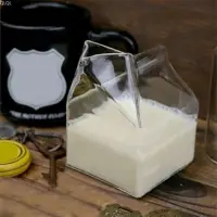 在飛比找蝦皮購物優惠-【QLQL】創意透明玻璃奶盒造型奶精壺牛奶杯飲料杯