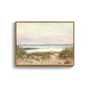 Beach Framed Wall Art, Coastal Landscape 12L" x 16W" Beach, Grass and Surf