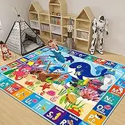 LTKOUGFAM Baby Play Mat for Floor, Ocean ABC Kids Play Mat, Sea Animals Kids Rugs for Girls and Boys Playroom, Foldable Kids Rug Mat for Baby Toddler Infants Crawling Playing (47.2X31.5 INCH)