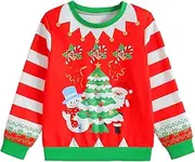 [BOVOSHA] Children's Ugly Christmas Jumper Boys Crew Neck Sweatshirt Long Sleeve Pullover Xmas Tree Santa Print Red Holiday Clothing, red, 10-12 Jahre