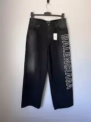 Balenciaga Embroidered Logo Baggy Denim - Size Small - Black - NEW