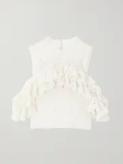 [Chloé] Chloé - Cold-shoulder Ruffled Broderie Anglaise Linen, Cashmere And Silk-blend Top - White - large large White