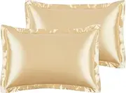 Gold Satin Pillowcases Standard/Queen Size, 2PCS Satin Silk Pillow Cases for Hair and Skin, Soft Smooth Texture Pillow Covers with Envelope Closure, Gifts for Women Men (48 * 74cm, Gold)