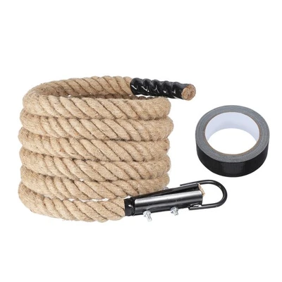 16ft x 1.5 Inch Heavy Jute Battle Rope Fitness Climbing Rope with Black Hook