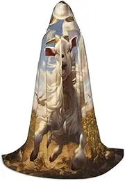 SKKNT Goat Frolic Print Halloween Hooded Cloak Full Length Cape With Hood For Men And Women For Carnival