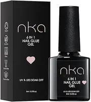 NKA 6 in 1 UV LED Nail Glue Gel, for Soft Gel Nail Tips, Press on Nails, Non Toxic 9 Free Formula, Blooming Gel, Strengthener, Base Coat -8ml