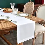 NEWISHER Farmhouse Rustic Table Runner Solid White Rectangular Table Runners Faux Linen Table Runner for Everyday Use Kitchen Dining Party Table 13x60 Inch