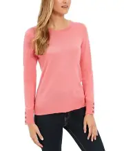 /LX087/ Charter Club Luxury Merino Wool Button-Cuff Sweater Rose Sz XS $79