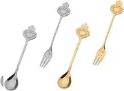 KICHOUSE 2 Sets Crown Design Stainless Steel Dessert Long Handle Tableware for Ice Cake and Tea and Easy to Clean