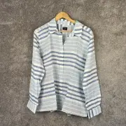 Untuckit Shirt Womens 16 Vietti Blue Stripe Button Up Long Sleeve Linen Top