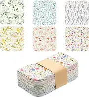Kinlop 24 Pcs Lunchbox Cloth Napkins Bulk Reusable 2 Ply Flannel Wipes Washable Soft Cotton Sturdy Absorbent Cloth Placemats for Dining Home Party 8" x 8"(Floral Style)