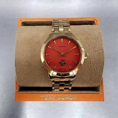 Tory Burch The Tory Watch Women 34mm Red Dial Gold Tone Round TBW1056