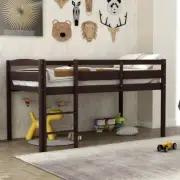 Qualler Loft Bed Twin Size Low Bunk Design Fixed Left Blaisdel Espresso Brown