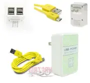 10X 4 USB PORTS WALL ADAPTER+10FT CABLE DATA CHARGER YELLOW GALAXY S4 S3 NOTE 2
