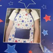 Kmart Home Essentials Child Cooking Apron/Chef Hat Set White Red Blue Stars