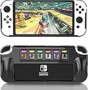 Switch OLED Grip Case, Switch OLED Protective Case with Game Slots (Up to 6 Game Cards) - Switch OLED Accessories (Black)