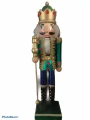 Christmas Decoration Wooden Soldier Nutcracker Crown & Staff Soldier 15” New
