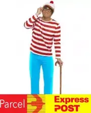 Mens Where's Wally Waldo Adult Licensed Cartoon Costume Book Week Outfit