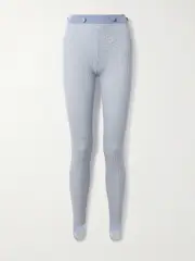 [Guest In Residence] Guest In Residence - Speed Skate Button-embellished Striped Ribbed Merino Wool-blend Stirrup Leggings - Light blue - small small Blue
