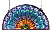 RADIANCE goods Tiffany-style Peacock Feather Glass Window Panel 35x18