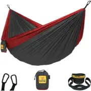 NEW! Wise Owl Outfitters Single Portable Camping Hammock w/ Tree Straps Grey/Red