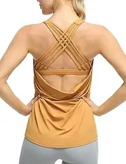 [icyzone] Workout Tank Tops Built in Bra - Women's Strappy Athletic Yoga Tops, Exercise Running Gym Shirts