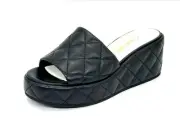 CHANEL 24P Quilted Leather Open Toe Wedge Heel Mule Slide Platform Sandals $1300