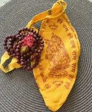 Yellow Japa mala Bag Gomukhi and Red Glossy Tulsi/Basil Japa Hand Knotted Mala