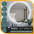 Simplus LED Wall Round Mirror Anti-fog Smart Bathroom Mirrors Large Makeup Light