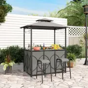 Costway3-Piece Patio Bar Set with Metal Storage Shelves and Glass Holders-Grey