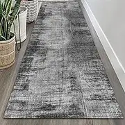 Modern Grey Narrow Runner Rug for Entryway Living Room Corridor Kitchen Floor Non-Slip Mat 60cm/70cm/80cm/100cm Wide Indoor Hallway Runner Carpet(2.6ft×11.5 ft/80×350cm)