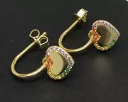 Multicolour heart hoop earrings gold on solid Sterling Silver, New. Box