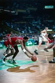 Scottie Pippen Chicago Bulls battles for a rebound v Boston Celtic- Old Photo