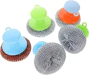 CHILDWEET 5 Sets Pot Cleaning Scrubber with Handle Durable Metal Scrubbers for Efficient Kitchen Cleaning for Ovens Grills Pots and Pans Random Color
