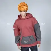 1/6 Red Splice Ripped Hoodie Tops Male Clothes Fit 12'' Action Figure Doll Toy