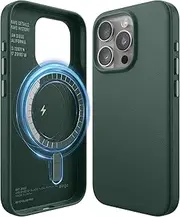elago Magnetic Leather Case Compatible with iPhone 15 Pro Case, Compatible with MagSafe, Premium Vegan PU Leather, Built-in Strong Magnets, Full Body Protection [5 Layer Structure] (Midnight Green)