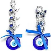 2-Pcs Evil Eye Hanging Decor, Turkish Evil Eye Wall Hanging, Butterfly and Elephant Demon Eyes, for Living Room, Home, Wall, Car, Office, Bedroom