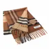 BURBERRY 雙色調經典格紋100%喀什米爾羊毛雙面用圍巾-典藏米色/樺木棕