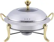 SOGA Stainless Steel Gold Accents Round Buffet Chafing Dish Cater Food Warmer Chafer with Glass Top Lid