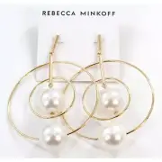 Rebecca Minkoff Gold & Pearl Drop Front Facing Hoop Earrings $58 Tags #RM328