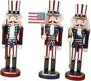 3pcs Nutcracker Soldier Patriotic Centerpiece Nutcracker Christmas Decor Nut Soldier Patriotic Figurines Garden Decor Holiday Decorations Themed Figurine Independence Wood
