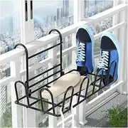 リキシマウケ Shoe Rack for Windows Railings Iron Drying with Hook Movable Hollow Quick Drain Balcony Rail Indoor Window Frame Mount Shoes Sock Towel Clothes Holder Black B