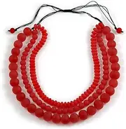 [Avalaya] Chunky 3 Strand Layered Resin Beaded Necklace, Cord Necklace in Red/60cm-70cm/Adjustable, cords Resin